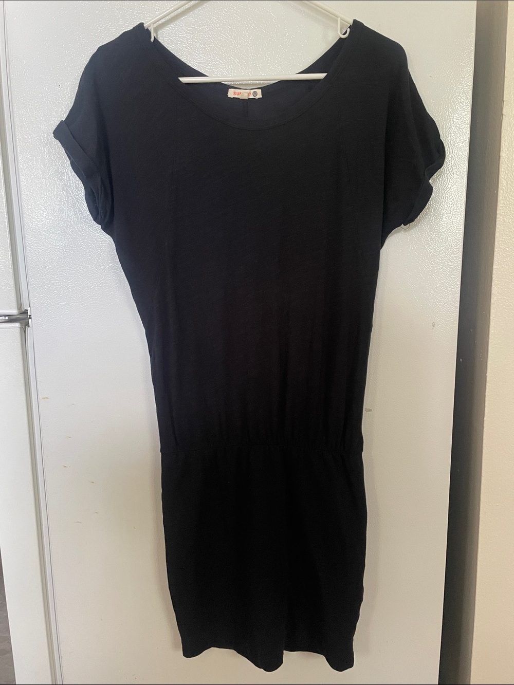 Sundry Size 1 Black Cotton Cap‎ Sleeve Dress Elastic Waist Mini